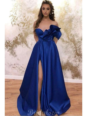 Roayl Blue Unique Design Satin Party Women Long Evening Prom Dresses PD573