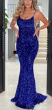 Royal Blue Mermaid Sequin Sparkly Women Formal Long Prom Dresses, Evening Dress PD381