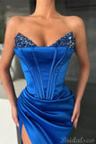 Royal Blue Mermaid Unique Black Girls Slay Elegant Evening Modest Long Prom Dresses PD471