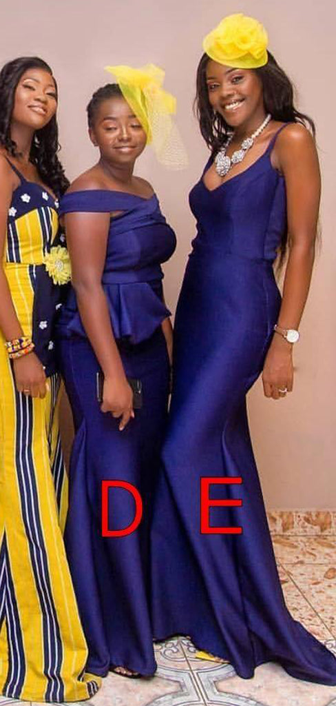 Royal Blue Mismached Mermaid Long Bridesmaid Dresses BD007