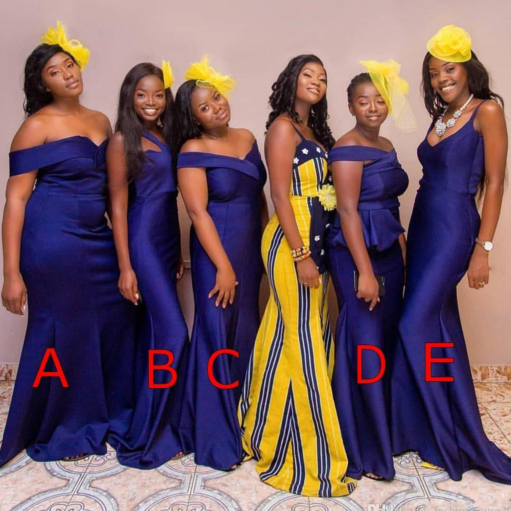 Royal Blue Mismached Mermaid Long Bridesmaid Dresses BD007