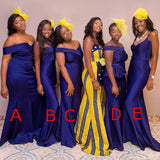 Royal Blue Mismached Mermaid Long Bridesmaid Dresses BD007