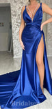 Royal Blue Satin Mermaid Unique Real Made Modest Party Women Long Evening Prom Dresses PD647