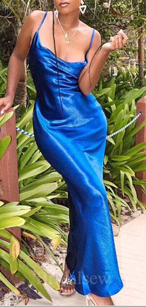 Royal blue Unique Shiny Simple Straps Women Long Evening Party Prom Dresses PD568