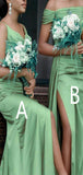 Sage Mermaid Popular Off the Shoulder Plus Size Elegant Long Formal Bridesmaid Dresses BD202