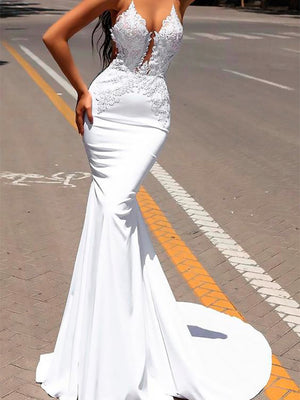 Sexy Unique Mermaid Vintage Romantic Long Wedding Dresses, Bridal Gowns WD099