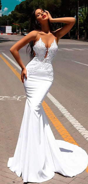 Sexy Unique Mermaid Vintage Romantic Long Wedding Dresses, Bridal Gowns WD099