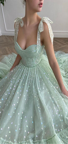 mint green and white prom dress Shiny Fairy Mint Green Tulle Party Gown, Tea-Length Prom Dresses PD086 –  bridalsew