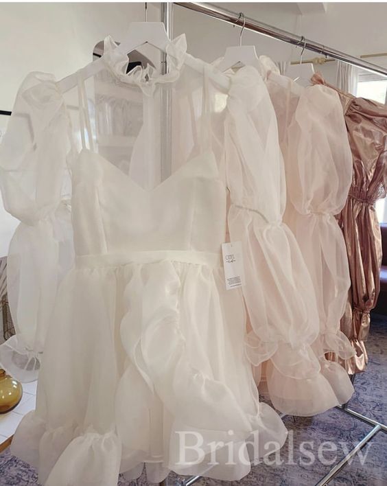 Short Beach Vintage Unique Long Sleeves Wedding Dresses WD009