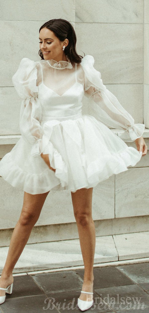 Short Beach Vintage Unique Long Sleeves Wedding Dresses WD009