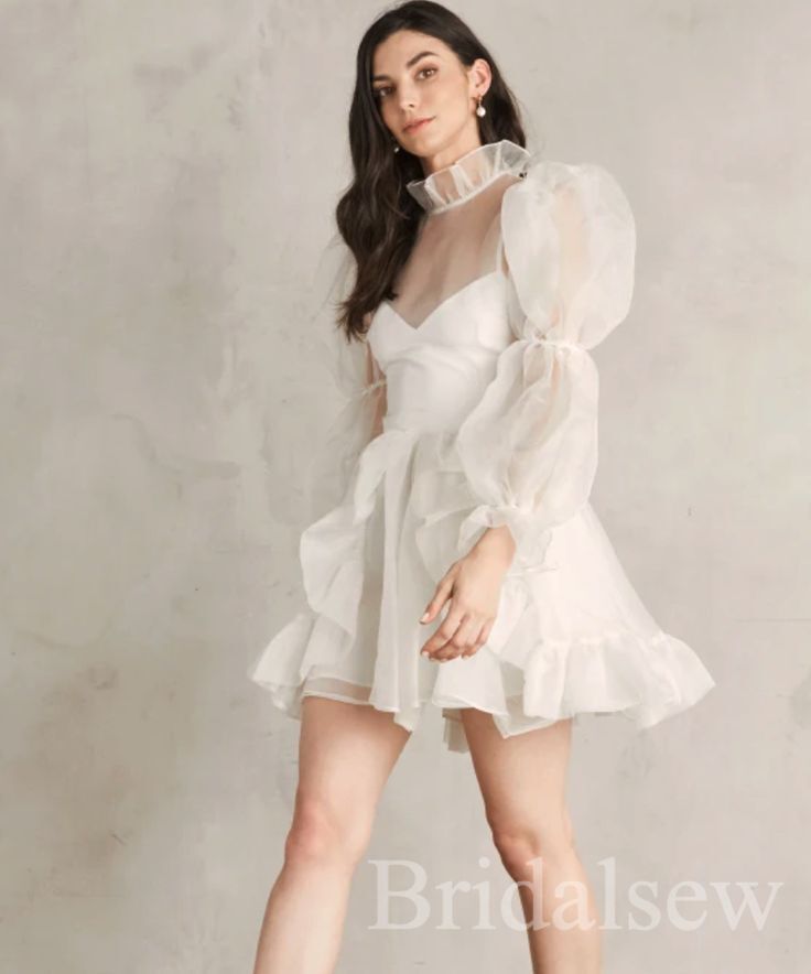 Short Beach Vintage Unique Long Sleeves Wedding Dresses WD009