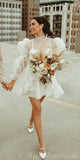 Short Beach Vintage Unique Long Sleeves Wedding Dresses WD009