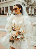 Short Beach Vintage Unique Long Sleeves Wedding Dresses WD009