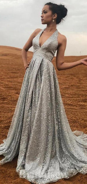 Silver A-line Popular Giltter Shiny Elegant Long Women Evening Prom Dresses PD832