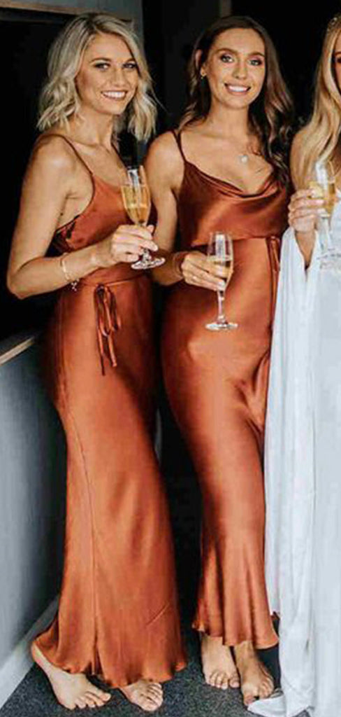 Simple Burnt Orange Elegant Formal Long Bridesmaid Dresses BD121