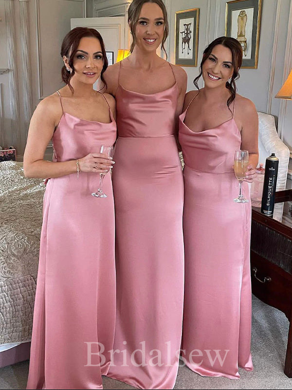 Simple Dusty Rose Spaghetti Straps Summer Elegant Long Formal Bridesmaid Dresses BD143