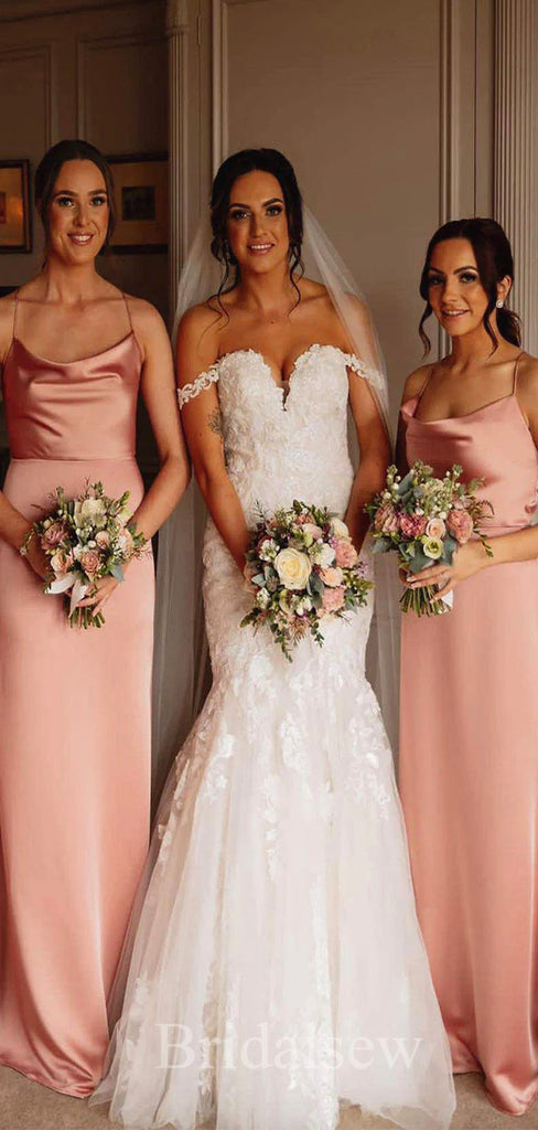 Simple Dusty Rose Spaghetti Straps Summer Elegant Long Formal Bridesmaid Dresses BD143
