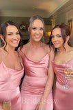 Simple Dusty Rose Spaghetti Straps Summer Elegant Long Formal Bridesmaid Dresses BD143