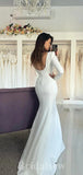 Simple Elegant Mermaid Long Sleeves Romantic Satin Beach Vintage Long Wedding Dresses WD364