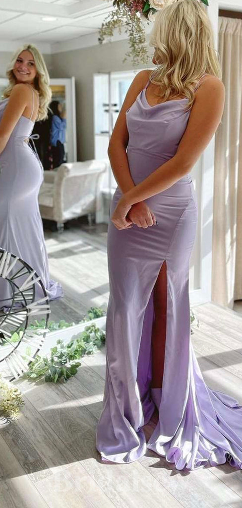 Simple Lilac Spaghetti Straps Mermaid Formal Party Long Evening Prom Dresses PD1069