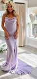 Simple Lilac Spaghetti Straps Mermaid Formal Party Long Evening Prom Dresses PD1069