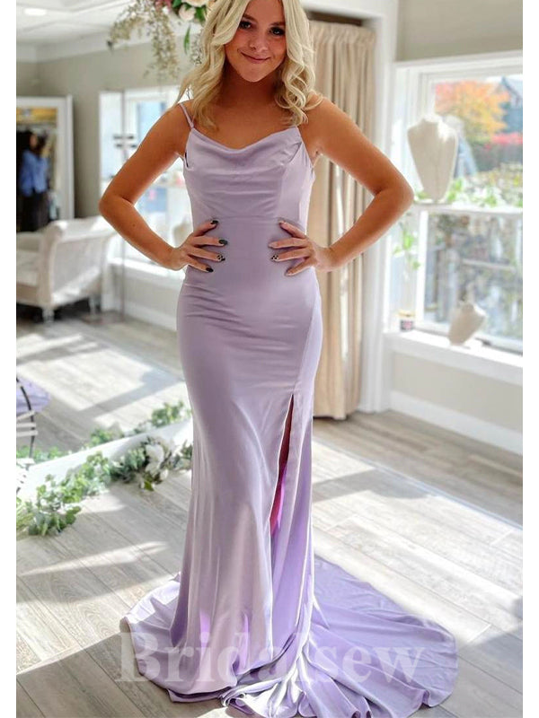 Simple Lilac Spaghetti Straps Mermaid Formal Party Long Evening Prom Dresses PD1069