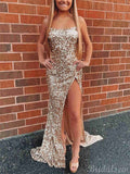 Simple Long Mermaid Sequin Sparkly Spaghetti Straps Women Formal Prom Dresses PD380