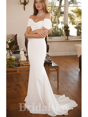 Simple Mermaid Classic Off the Shoulder Beach Vintage Long Wedding Dresses WD322