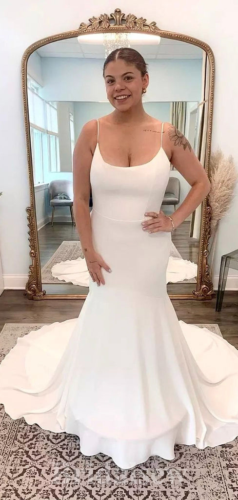 Simple Mermaid Spaghetti Straps Beach Garden Vintage Long Wedding Dresses WD383