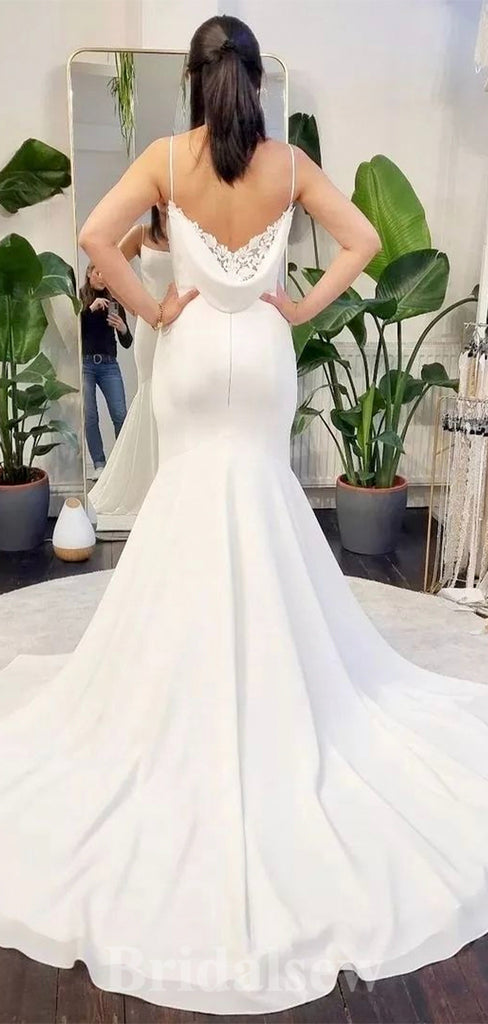 Simple Mermaid Spaghetti Straps Beach Garden Vintage Long Wedding Dresses WD383