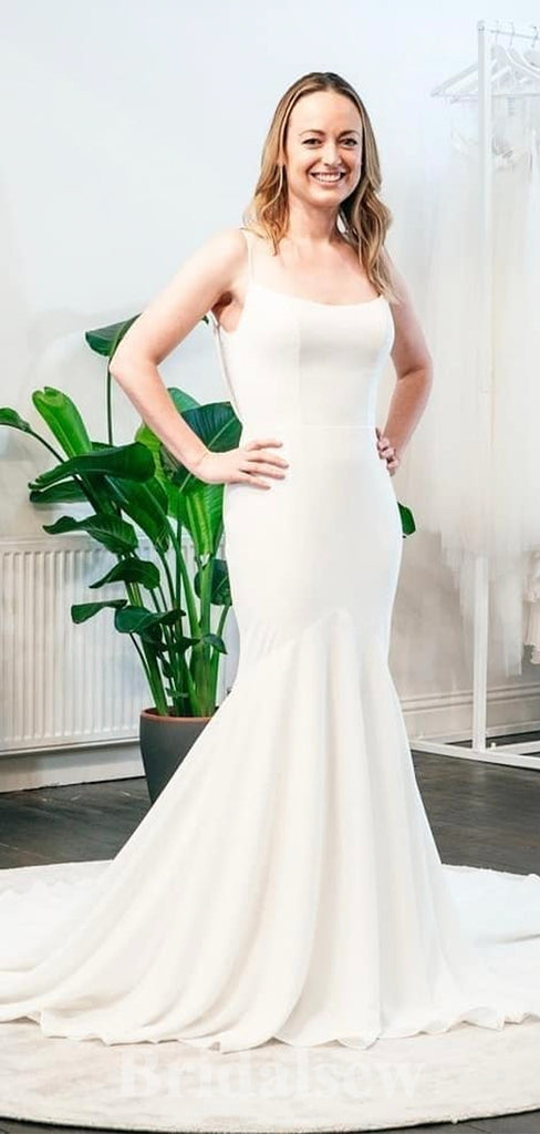 Simple Mermaid Spaghetti Straps Beach Garden Vintage Long Wedding Dresses WD383