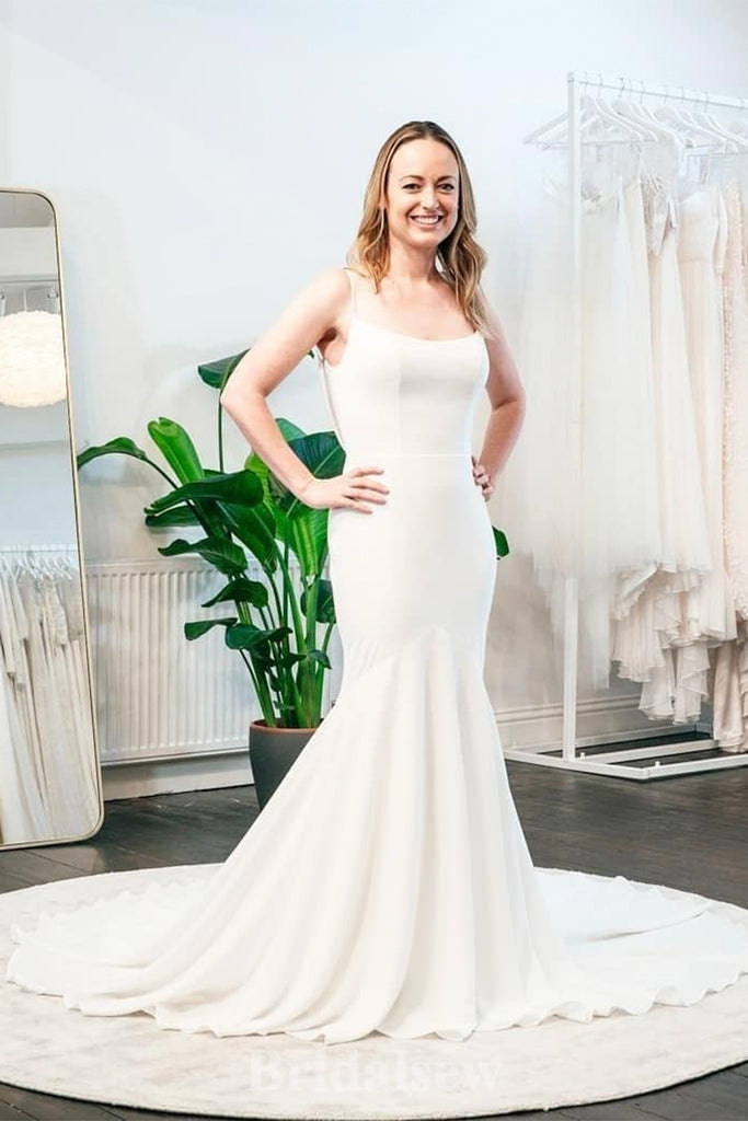 Simple Mermaid Spaghetti Straps Beach Garden Vintage Long Wedding Dresses WD383