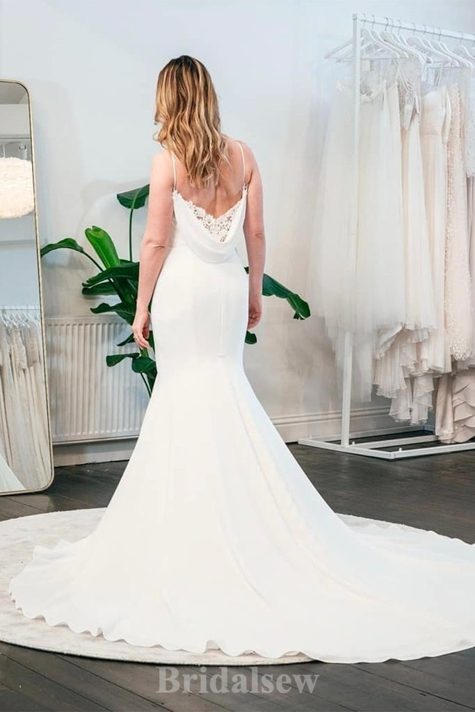 Simple Mermaid Spaghetti Straps Beach Garden Vintage Long Wedding Dresses WD383