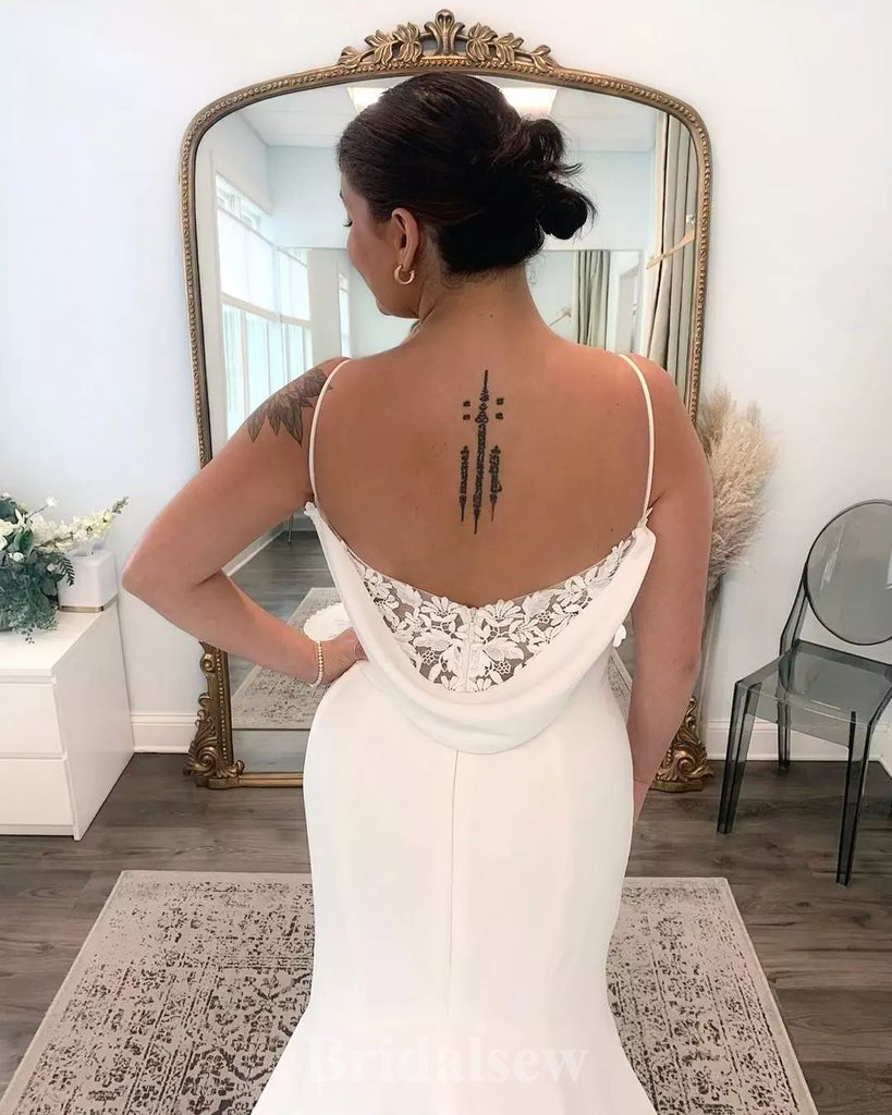 Simple Mermaid Spaghetti Straps Beach Garden Vintage Long Wedding Dresses WD383