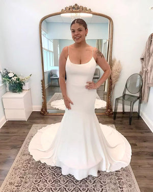 Simple Mermaid Spaghetti Straps Beach Garden Vintage Long Wedding Dresses WD383