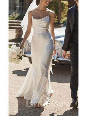 Simple Mermaid Straps Elegant Classic Garden Beach Vintage Long Wedding Dresses WD300