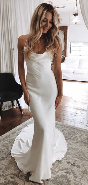 Spaghetti Straps Cheap Vintage Long Beach Wedding Dresses WD031