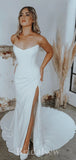 Simple Unique Mermaid Romantic Satin Elegant Beach Vintage Long Wedding Dresses WD366