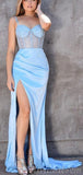 Sky Blue Spaghetti Straps Mermaid Elegant Black Girls Slay Evening Long Prom Dresses PD516