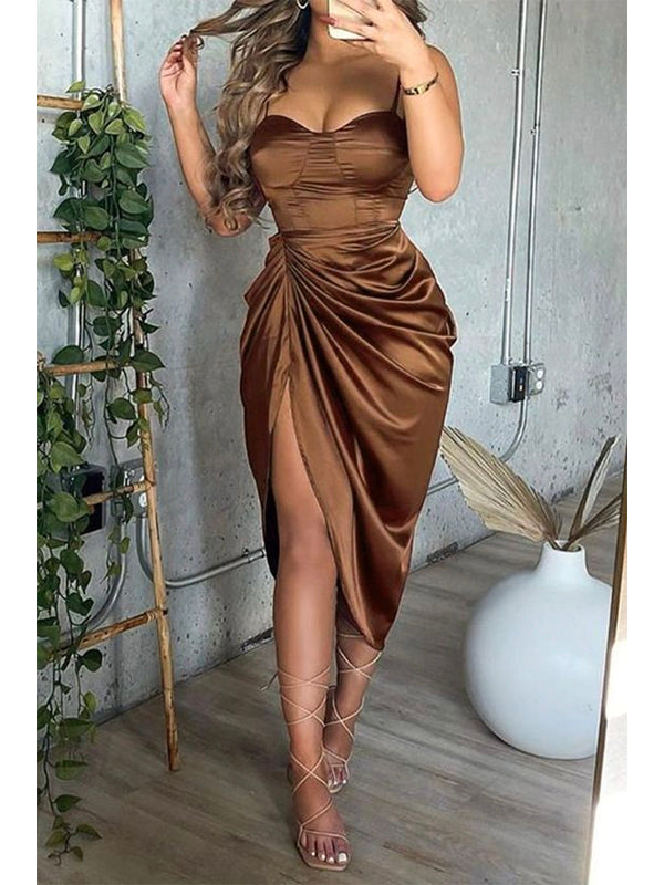 Spaghetti Straps Chocolate Fashion Popular New Sexy Mermaid Long Women Evening Prom Dresses PD782