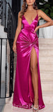 Spaghetti Straps Satin V-Neck Hot Pink Stylish Best Long Women Evening Prom Dresses PD790