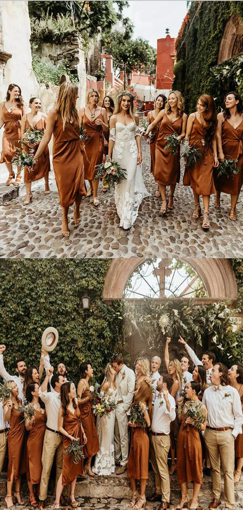 Spaghetti Straps Short Burnt Orange Popular Bridesmaid Dresses BD015