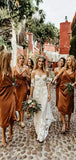 Spaghetti Straps Short Burnt Orange Popular Bridesmaid Dresses BD015