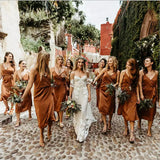 Spaghetti Straps Short Burnt Orange Popular Bridesmaid Dresses BD015