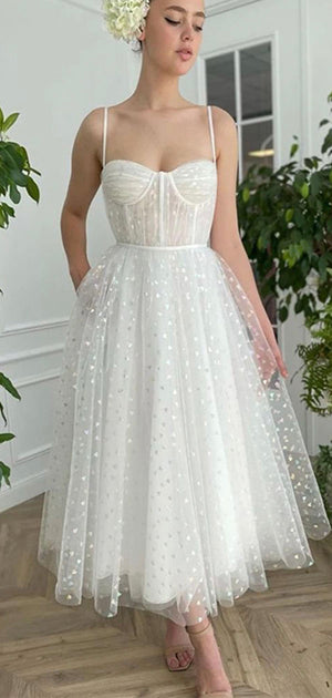 Spaghetti Straps Short Prom Dresses, A-line Ivory Fairy Princess Homecoming Dresses, HD020