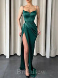 Spaghetti Straps Simple Mermaid Sexy Satin Black Girls Slay Women Long Evening Prom Dresses PD594