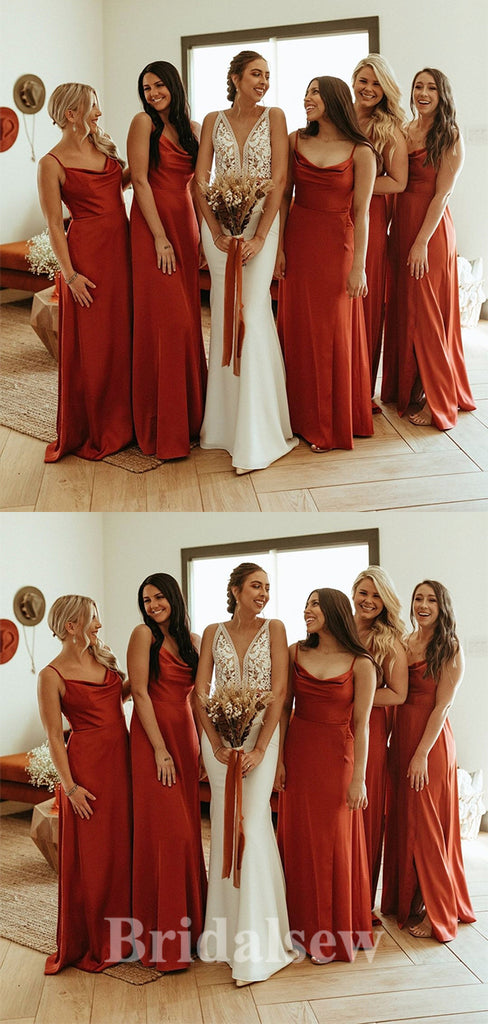 Spaghetti Straps Simple Summer Popular Long Formal Bridesmaid Dresses BD190