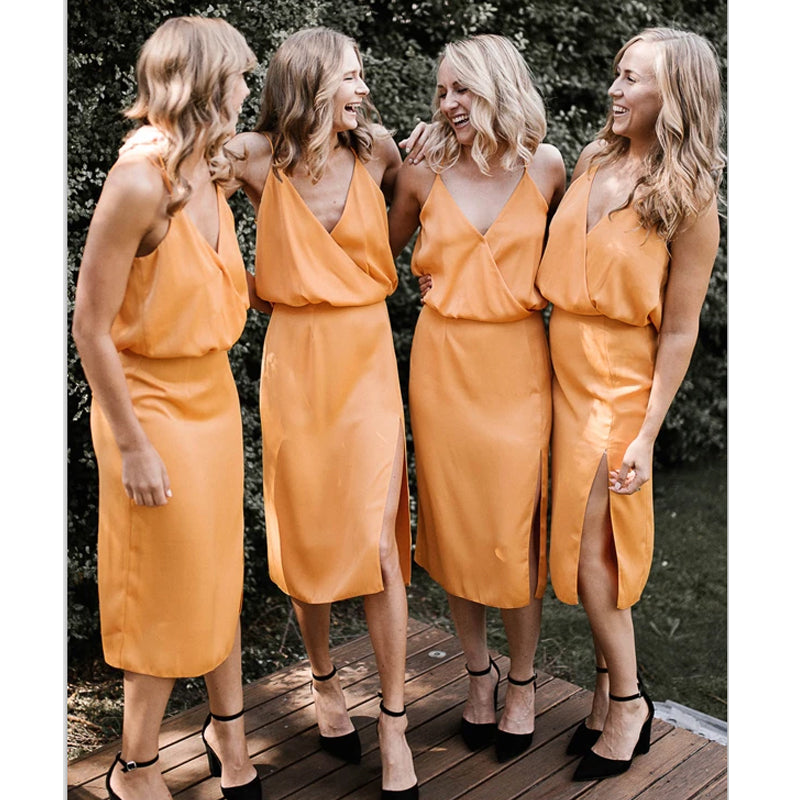 Cheap Spaghetti Straps Simple Formal Short Bridesmaid Dresses BD016