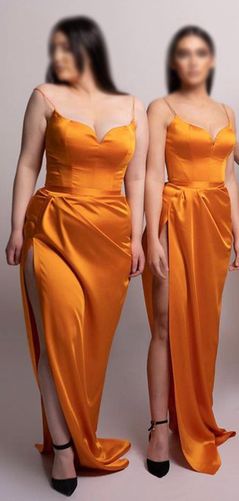 Spaghetti Straps Yellow Red Blue Satin Unique Plus Size Elegant Long Beach Formal Bridesmaid Dresses BD228