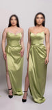Spaghetti Straps Yellow Red Blue Satin Unique Plus Size Elegant Long Beach Formal Bridesmaid Dresses BD228